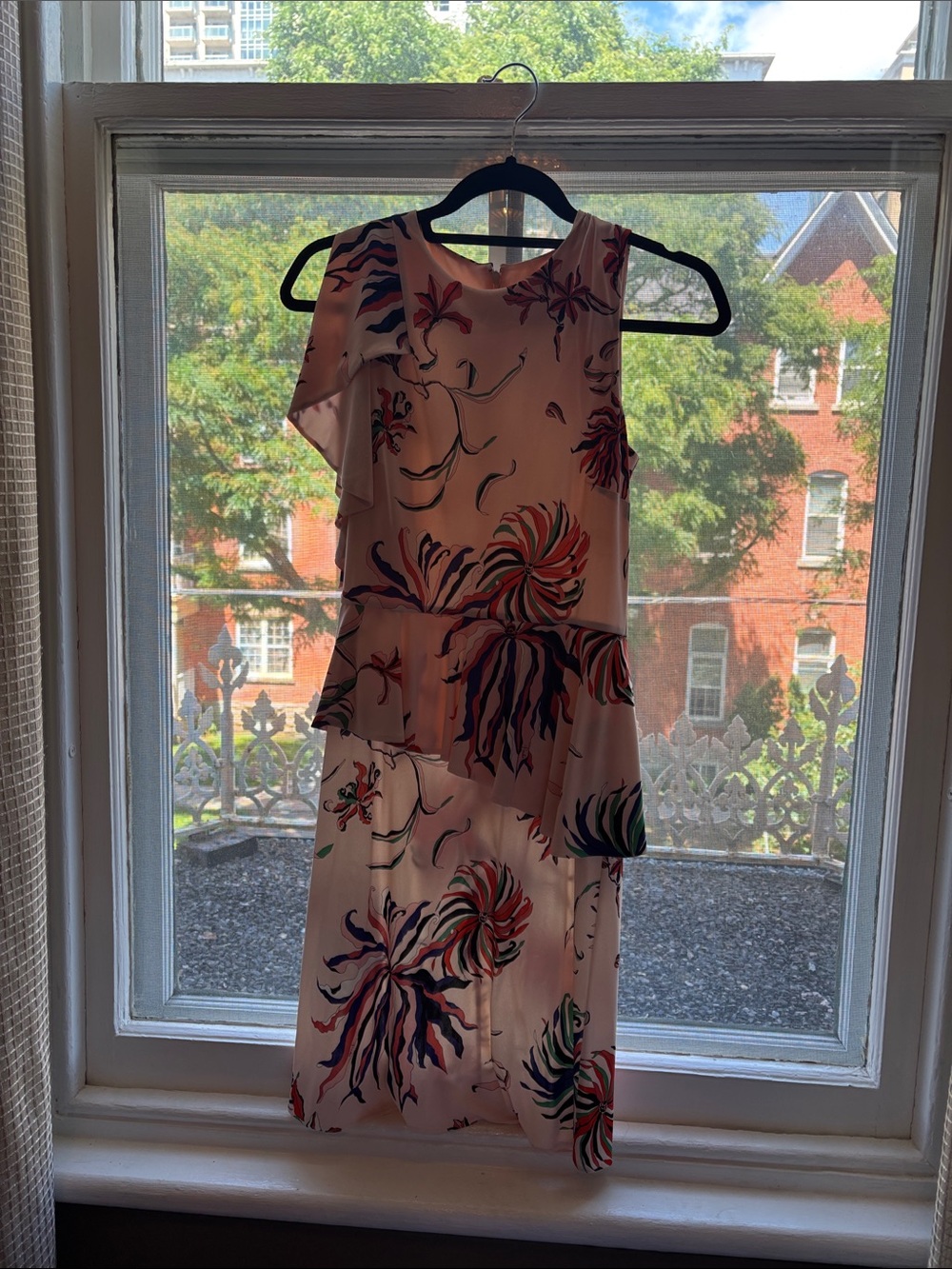 Emilio Pucci Pink Floral Asymmetrical Ruffle Dress